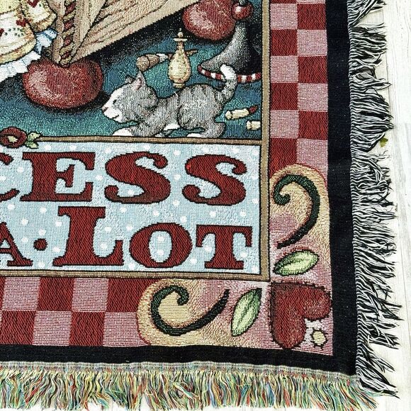 Mary Engelbreit Vintage 90s PRINCESS QUITE A LOT Throw Blanket Tapestry 47x68” - Picture 4 of 10